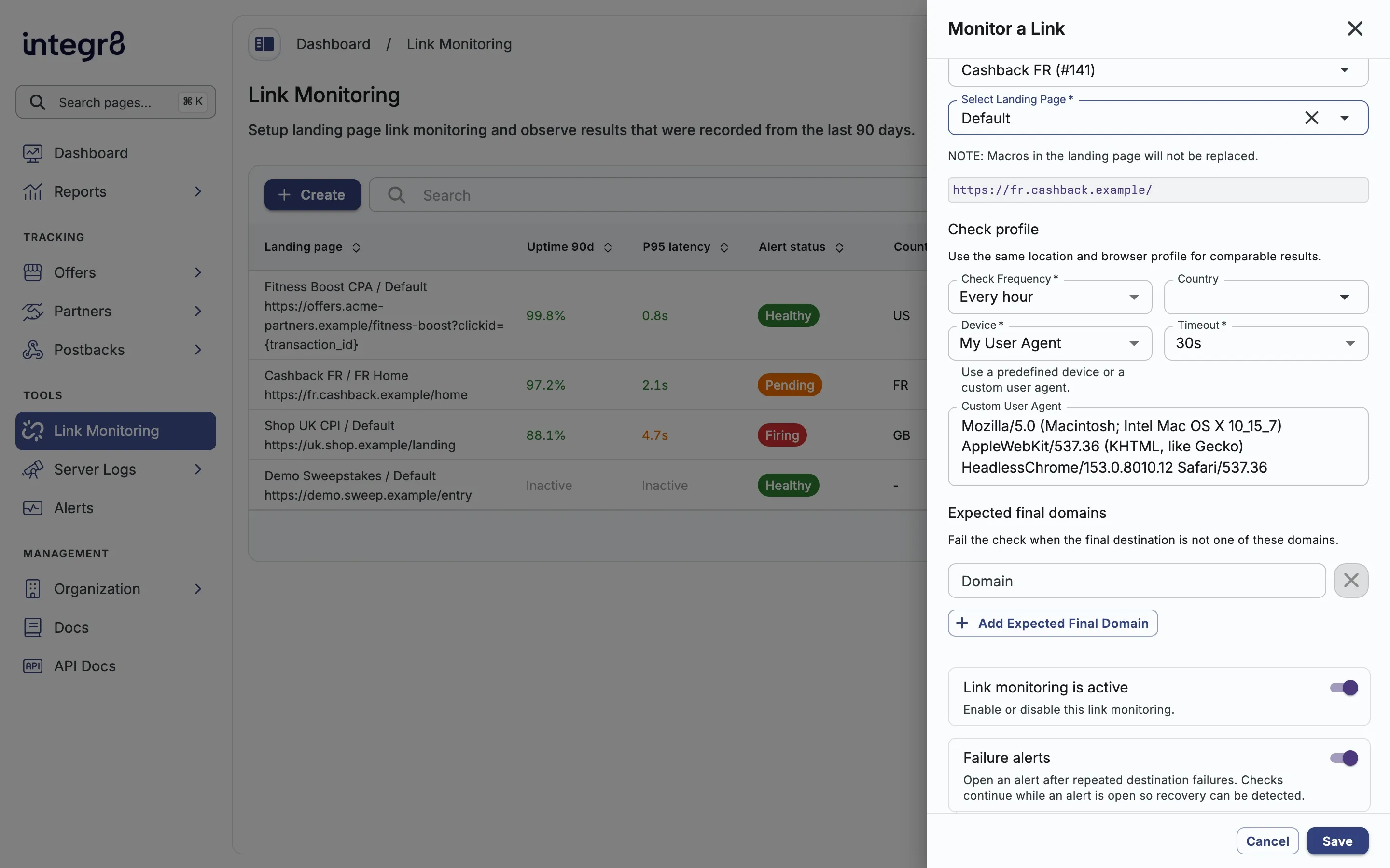 Create a link monitor