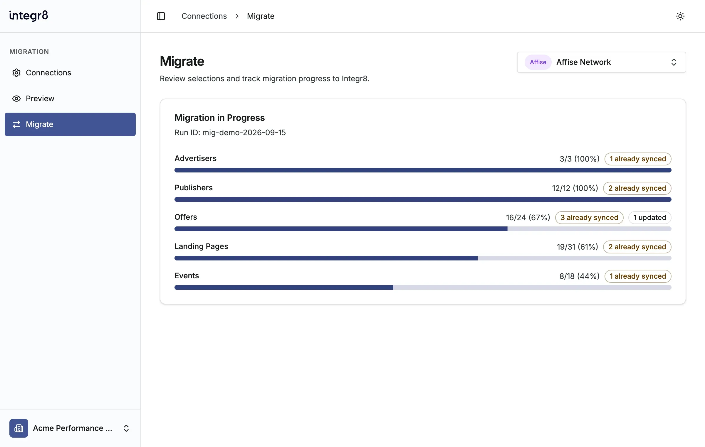 Review an Affise migration in progress