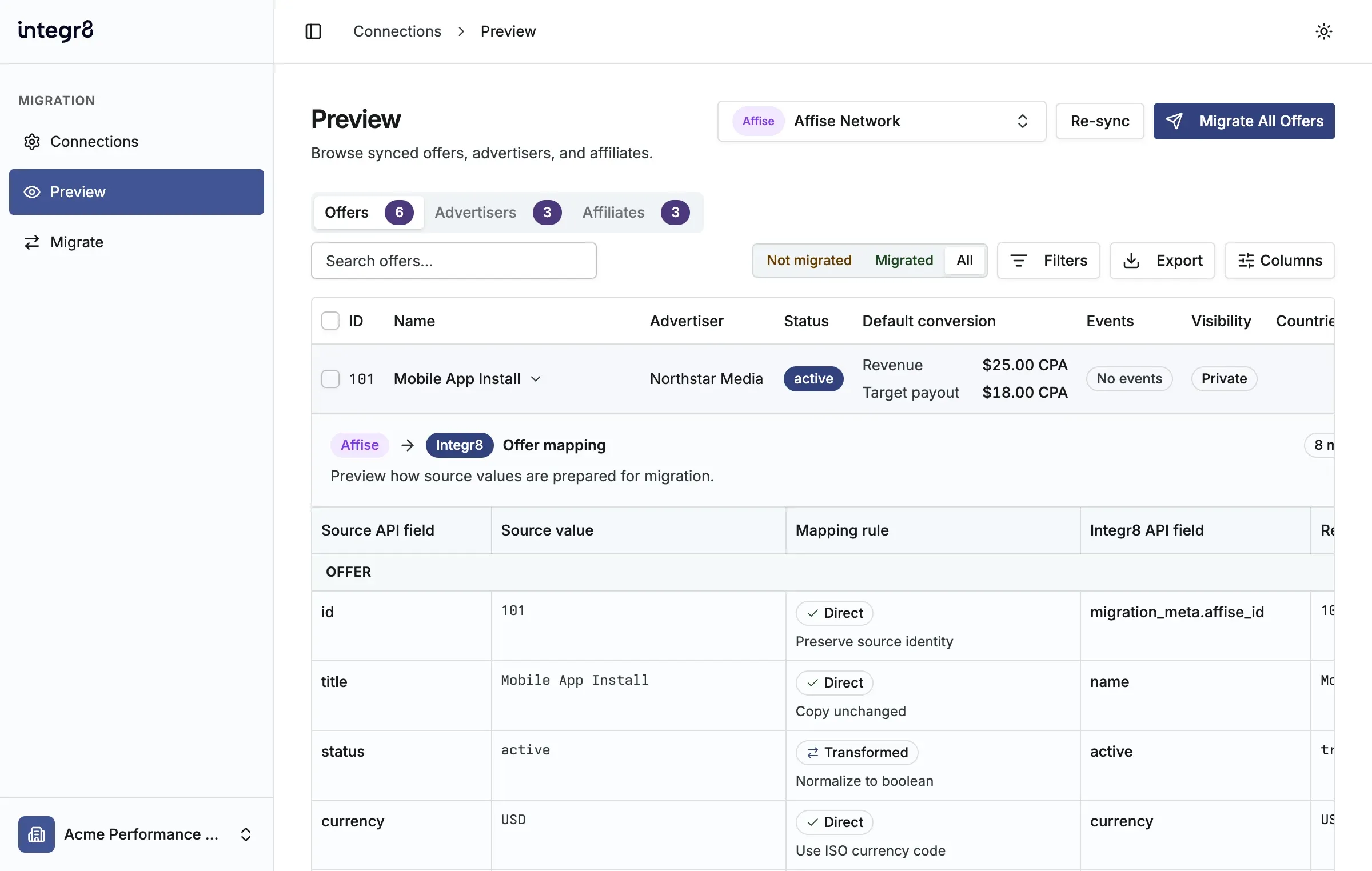 Review Affise offer mappings before migration