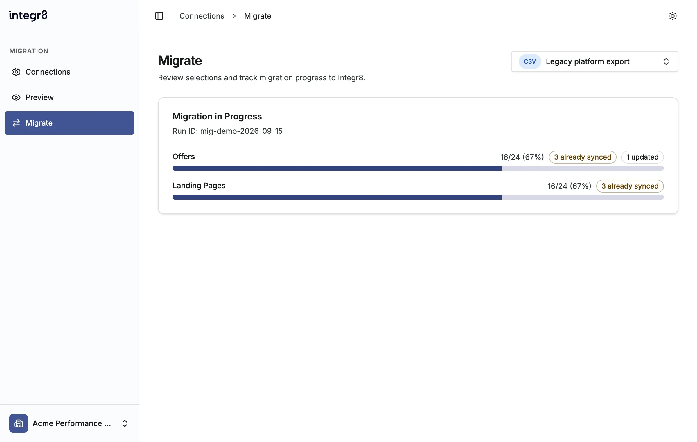Review a CSV offer migration in progress