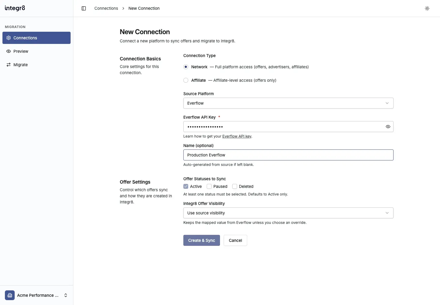 Create an Everflow Network connection