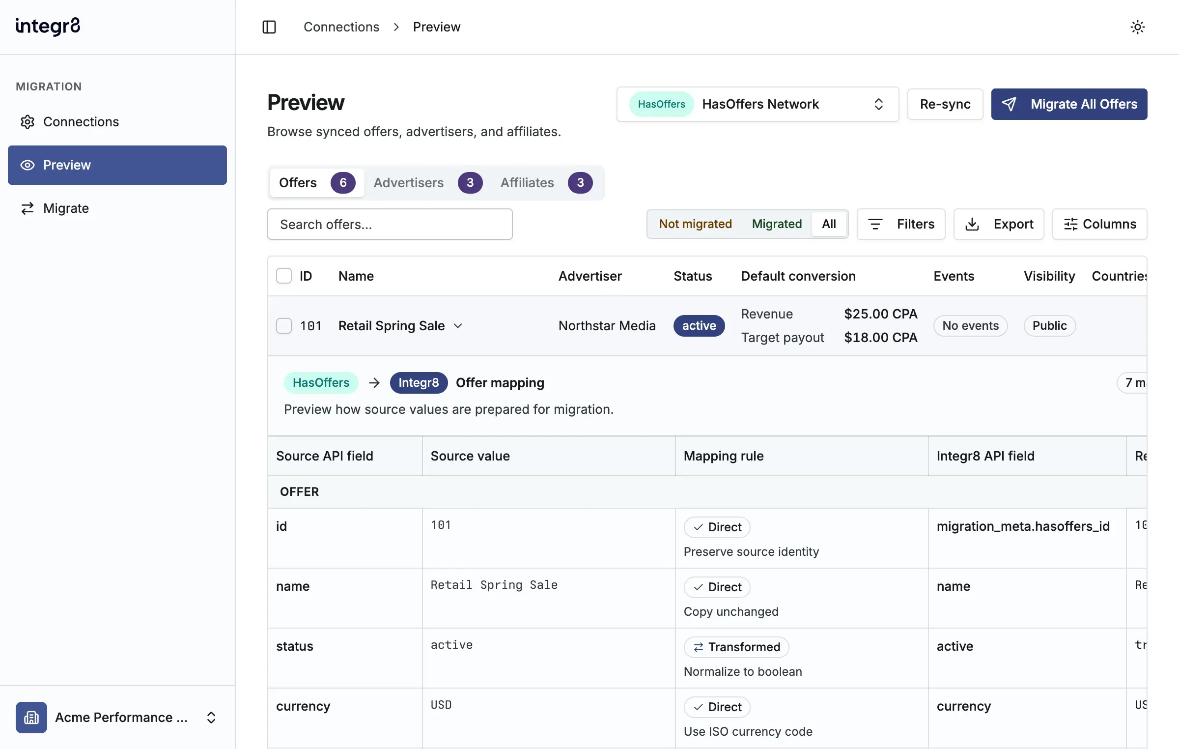 Review HasOffers offer mappings before migration