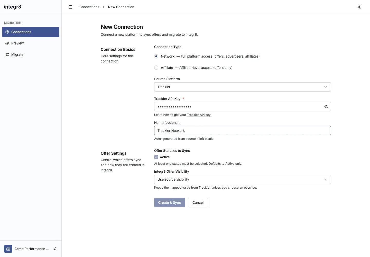 Create a Trackier Network connection