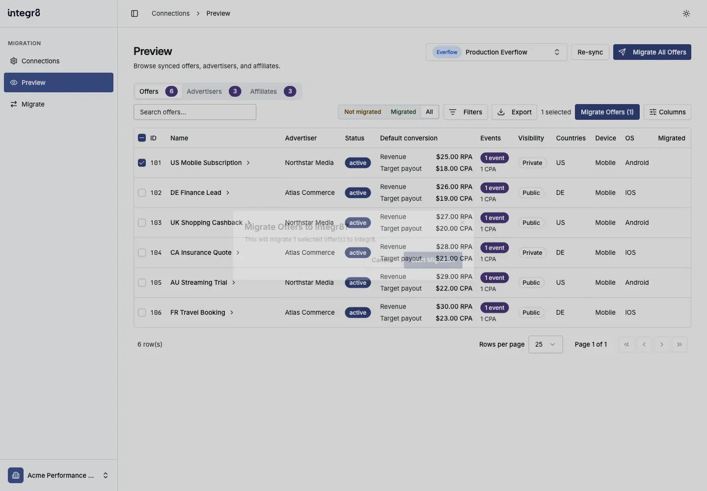 Confirm selected records before migration