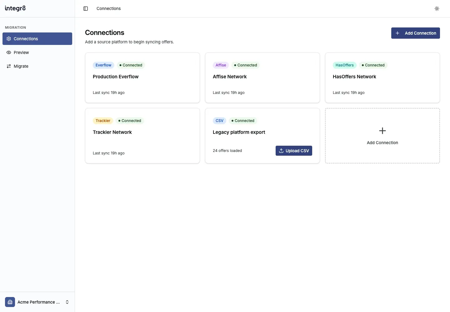 Current Migration Tool connections page