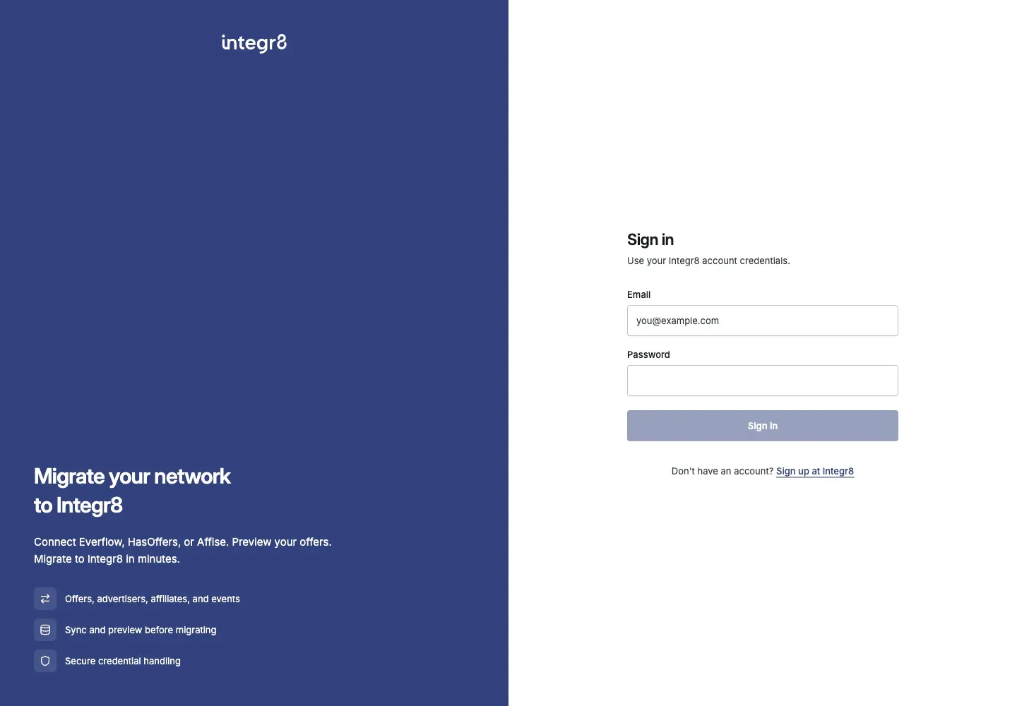 Sign in to the current Migration Tool