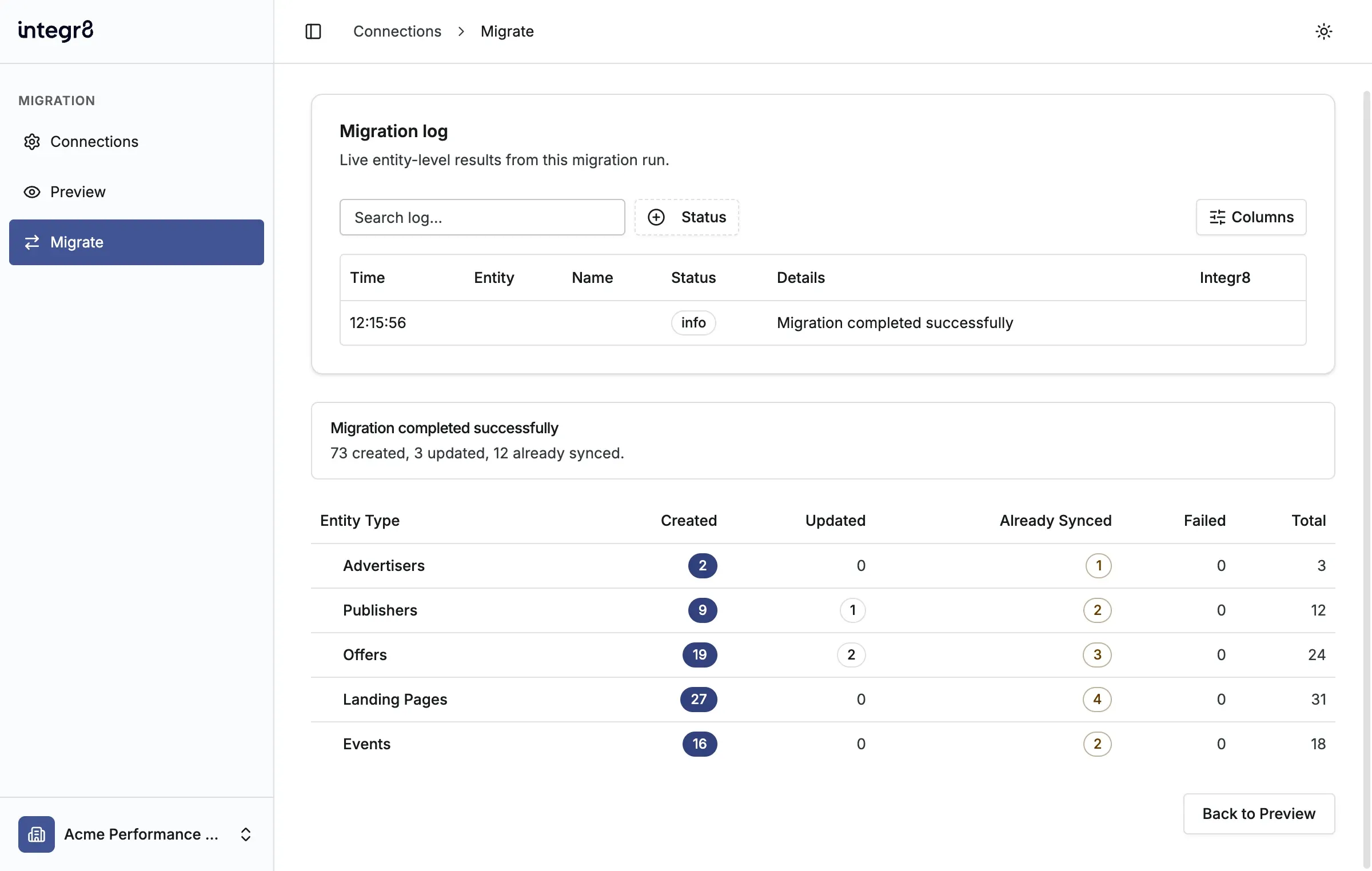 Review the completed migration summary