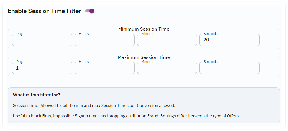 session time filter