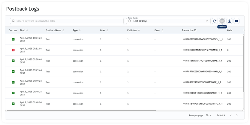 affiliate postback logs